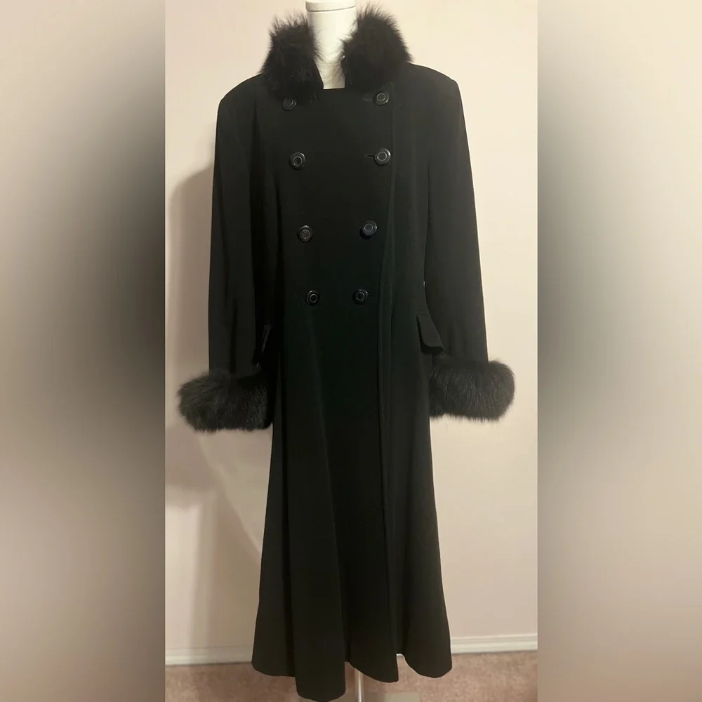 Hannah Black Wool and Cashmere Coat with Real Fur Trim - Picture 1 of 7